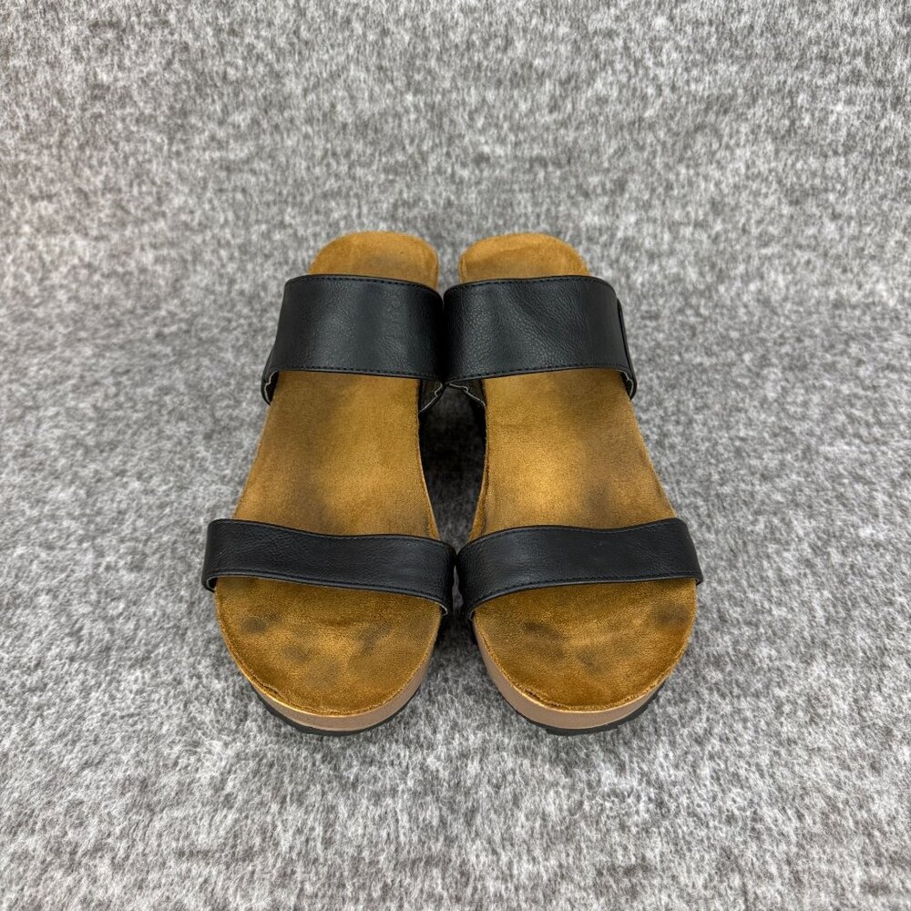 ✅Womens 8.5 AGAPE COLLECTION Platform Sandals Black Wedge Studded Faux Leather - Picture 3 of 11